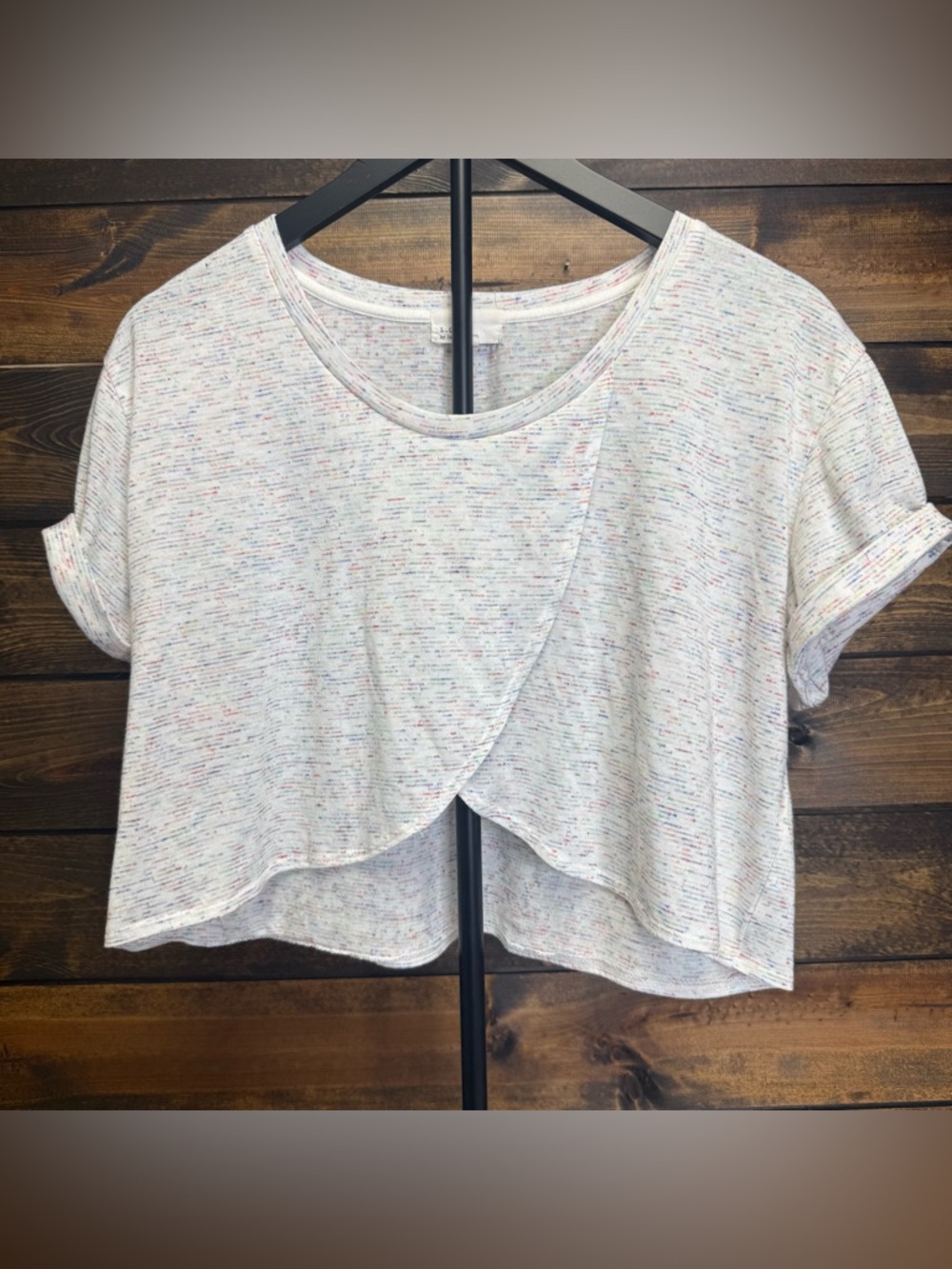 LCT by Lucca Couture Women's White Speckled Short Sleeve Overlay Top Size M